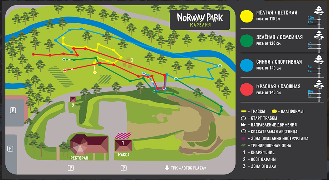 План-схема трасс и объектов Норвежского парка расположенного на территории парка «Патриот».
