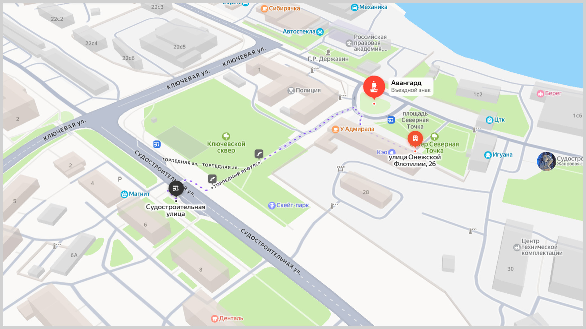 Офис Карельского Экологического Оператора на карте Скриншот карты с указанием офиса КЭО и марштута к нему от остановки общественного транспорта.